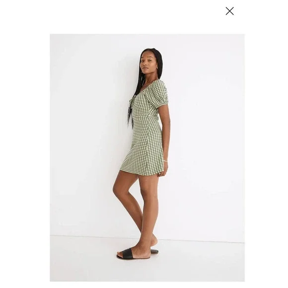 Madewell Jacquard Puff-Sleeve Mini Dress Gingham Check - Picture 9 of 12